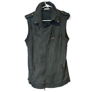 jakett etc. Womens Teal Green Genuine Leather Moto Biker Vest XS Moldable Collar